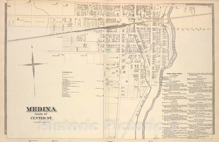 Historic 1875 Map - Medina South Of Center St. [Village] - Vintage Wall Art