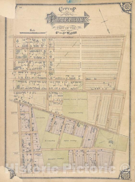 Historic Map - 1877 Passaic County, New Jersey (N.J.), City Of Paterson. Part Of The 4Th And 5Th Wards - Vintage Wall Art