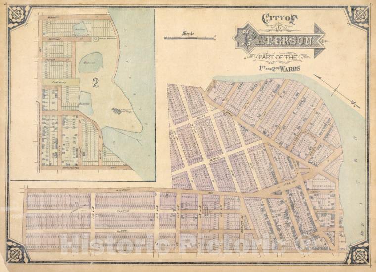 Historic Map - 1877 City Of Paterson. Part Of The 1St And 2Nd Wards - Vintage Wall Art