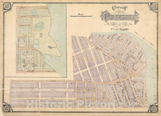 Historic Map - 1877 City Of Paterson. Part Of The 1St And 2Nd Wards - Vintage Wall Art
