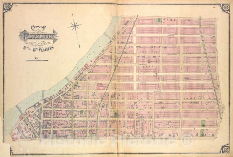 Historic Map - 1877 Passaic County, New Jersey (N.J.), City Of Paterson. Part Of The 3Rd And 6Th Wards - Vintage Wall Art