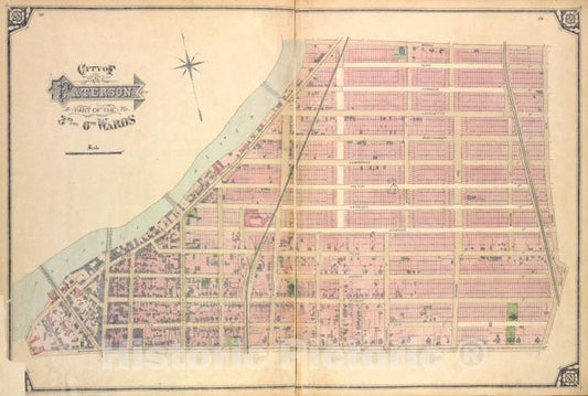 Historic Map - 1877 Passaic County, New Jersey (N.J.), City Of Paterson. Part Of The 3Rd And 6Th Wards - Vintage Wall Art