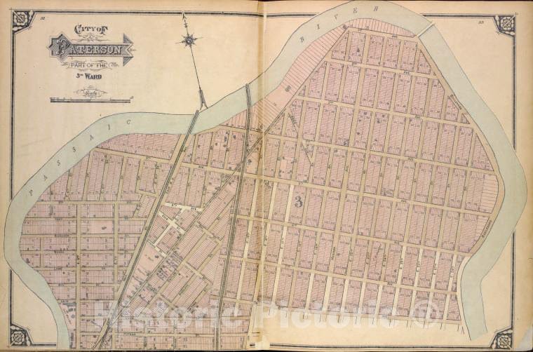 Historic Map - 1877 Passaic County, New Jersey (N.J.), City Of Paterson. Part Of The 3Rd Ward - Vintage Wall Art