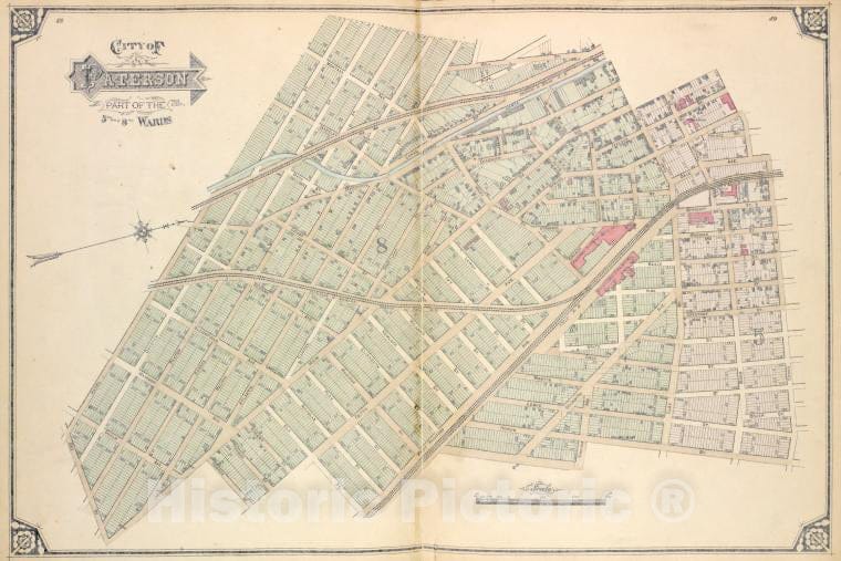 Historic Map - 1877 Passaic County, New Jersey (N.J.), City Of Paterson. Part Of The 5Th And 8Th Wards - Vintage Wall Art