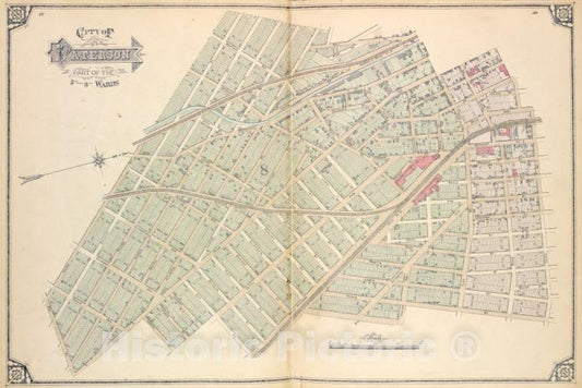 Historic Map - 1877 Passaic County, New Jersey (N.J.), City Of Paterson. Part Of The 5Th And 8Th Wards - Vintage Wall Art