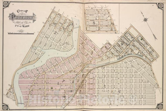 Historic 1877 Map - City Of Paterson. Part Of The 2Nd, 7Th And 8Th Wards - Vintage Wall Art