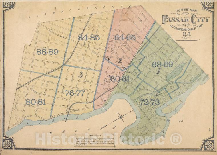 Historic 1877 Map - Outline Map Of Passaic City In Acquackanonck Twp, N.J. - Vintage Wall Art