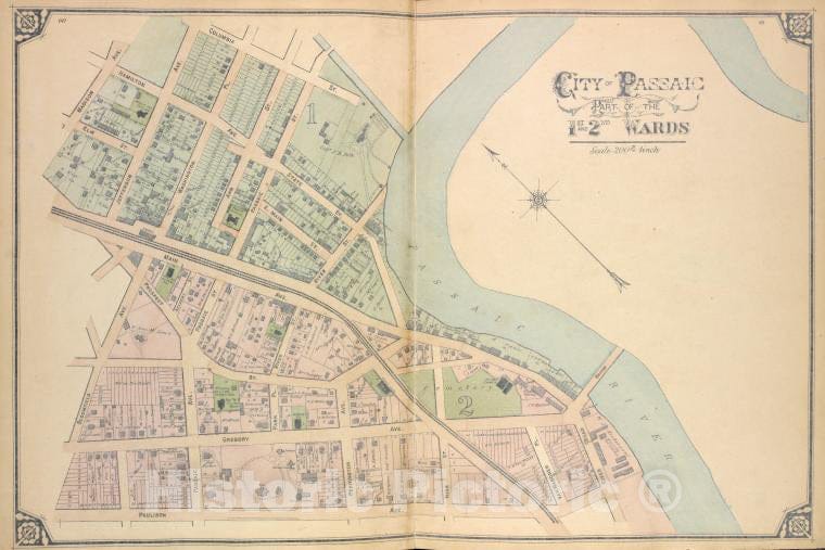 Historic Map - 1877 Passaic County, New Jersey (N.J.), City Of Paterson. Part Of The 1St And 2Nd Wards - Vintage Wall Art
