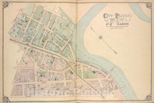 Historic Map - 1877 Passaic County, New Jersey (N.J.), City Of Paterson. Part Of The 1St And 2Nd Wards - Vintage Wall Art