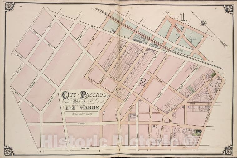 Historic Map - 1877 City Of Paterson. Part Of The 1St And 2Nd Wards - Vintage Wall Art, V3