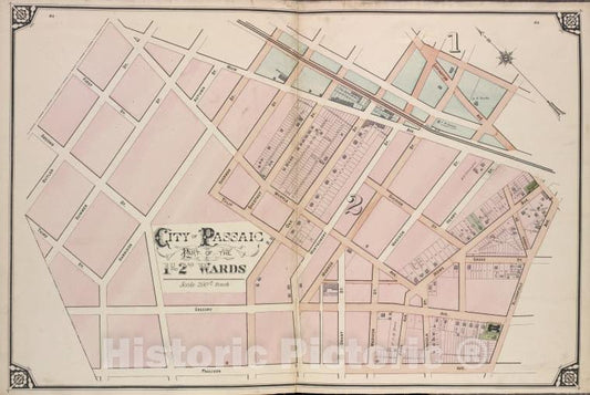 Historic Map - 1877 City Of Paterson. Part Of The 1St And 2Nd Wards - Vintage Wall Art, V3