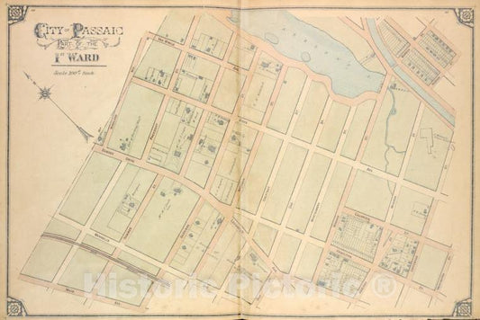 Historic Map - 1877 City Of Paterson. Part Of The 1St Ward - Vintage Wall Art