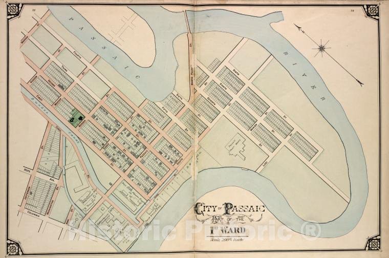 Historic Map - 1877 Passaic County, New Jersey (N.J.), City Of Paterson. Part Of The 1St Ward - Vintage Wall Art