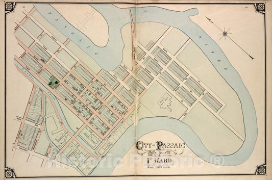 Historic Map - 1877 Passaic County, New Jersey (N.J.), City Of Paterson. Part Of The 1St Ward - Vintage Wall Art