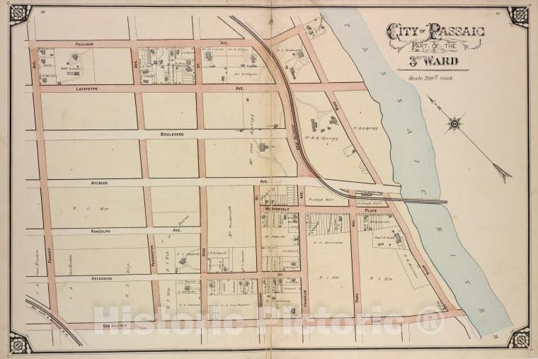 Historic Map - 1877 City Of Paterson. Part Of The 3Rd Ward - Vintage Wall Art