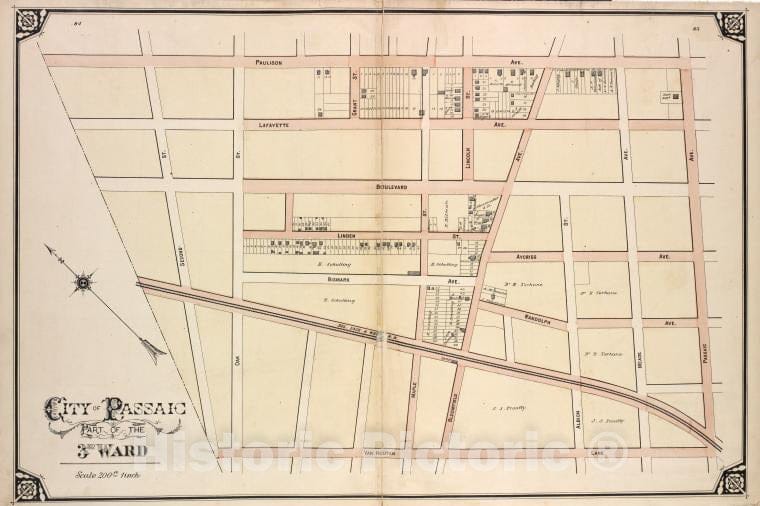 Historic Map - 1877 City Of Paterson. Part Of The 3Rd Ward - Vintage Wall Art, v2