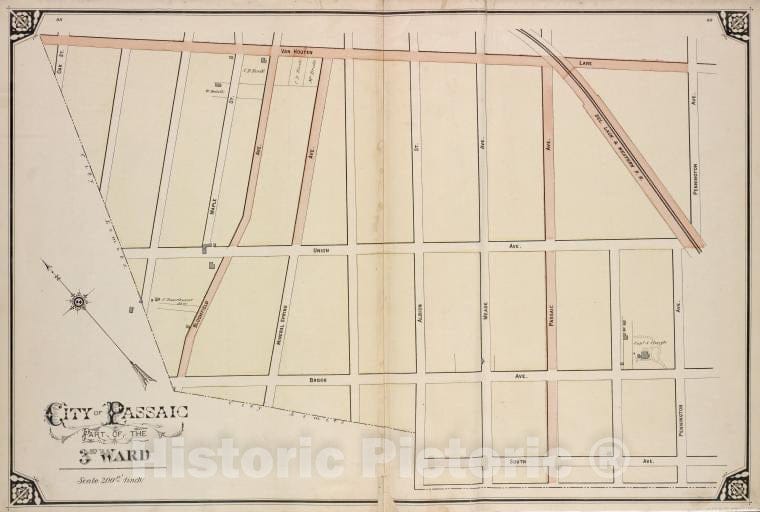 Historic Map - 1877 City Of Paterson. Part Of The 3Rd Ward - Vintage Wall Art, V2