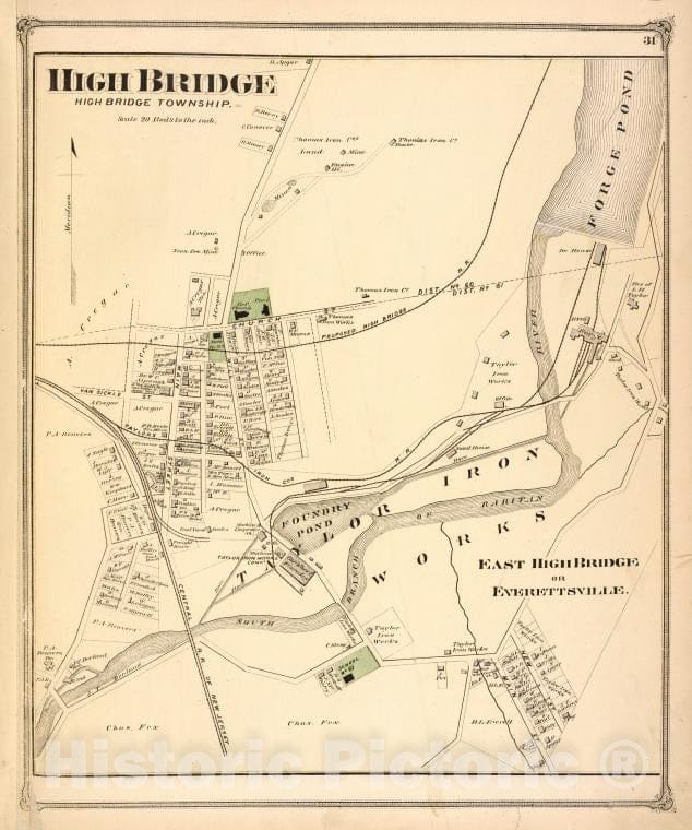 Historic 1873 Map - High Bridge [Village]; East High Bridge Or Everettsville. [Villa - Vintage Wall Art