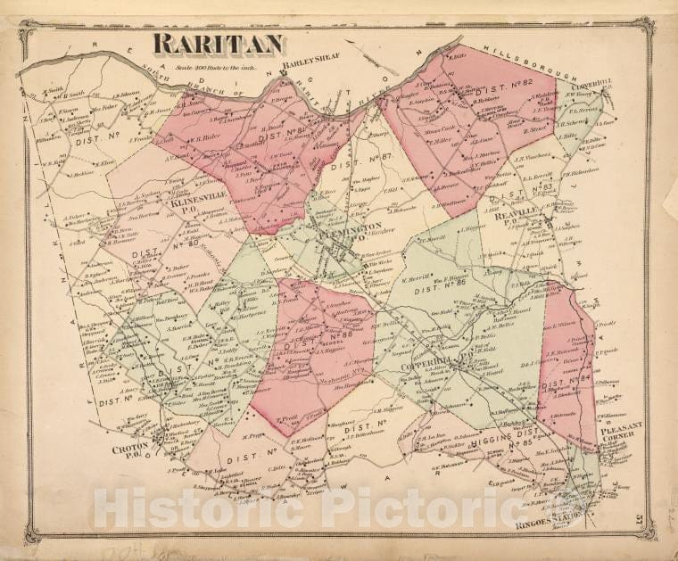 Historic Map - 1873 Hunterdon County (N.J.), Raritan - Vintage Wall Art