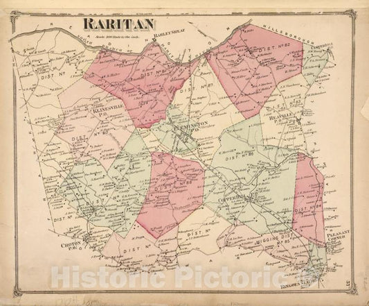 Historic Map - 1873 Hunterdon County (N.J.), Raritan - Vintage Wall Art