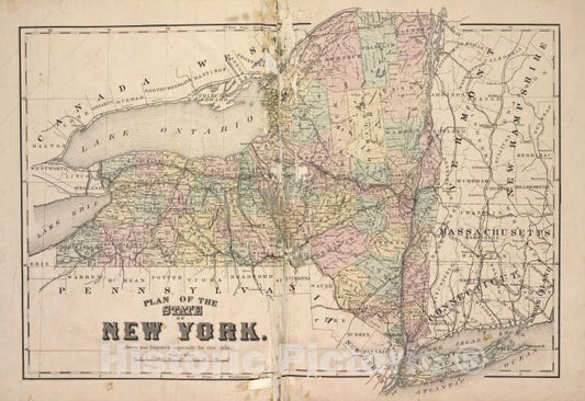 Historic Map - 1868 Otsego County, New York (N.Y.), Plan Of The State Of New York. - Vintage Wall Art