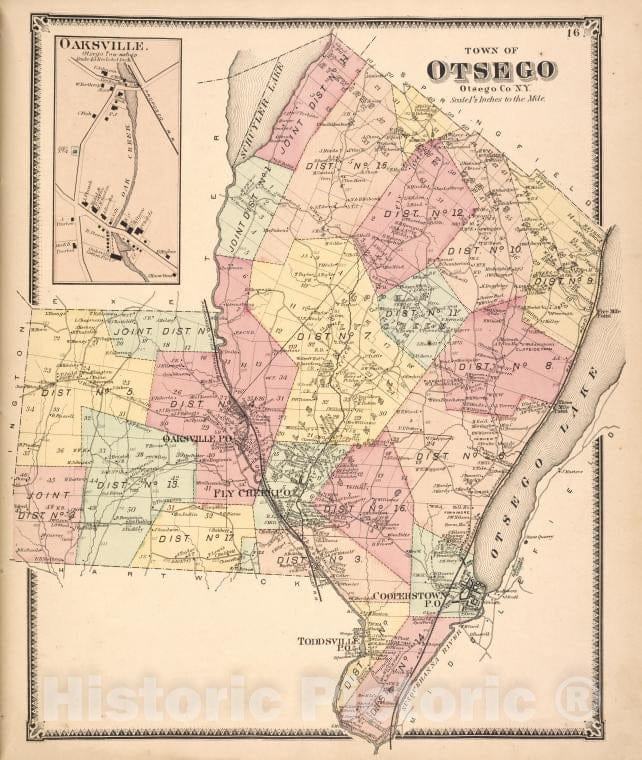 Historic 1868 Map - Oaksville [Village]; Town Of Otsego, Otsego Co. N.Y. [Township] - Vintage Wall Art