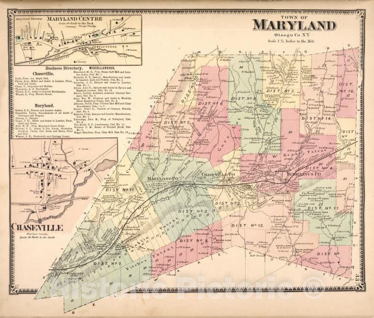 Historic 1868 Map - Town Of Maryland, Otsego Co. N.Y. [Township]; Maryland Centre [V - Vintage Wall Art