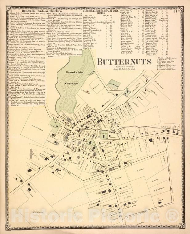 Historic Map - 1868 Otsego County, New York (N.Y.), Butternuts - Vintage Wall Art