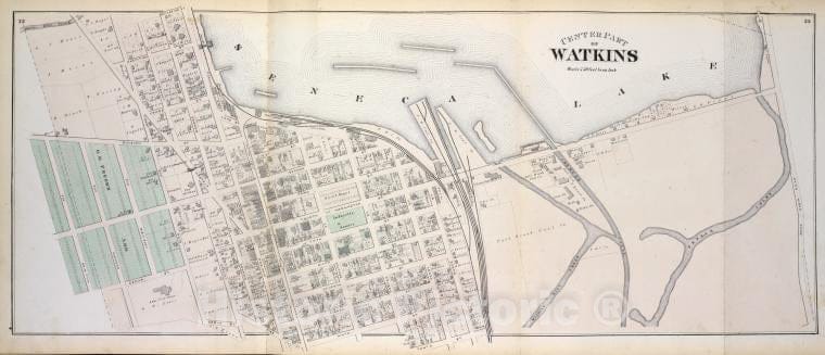Historic Map - 1874 Schuyler County, New York, Center Part Of Watkins - Vintage Wall Art