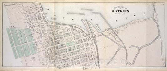 Historic Map - 1874 Schuyler County, New York, Center Part Of Watkins - Vintage Wall Art