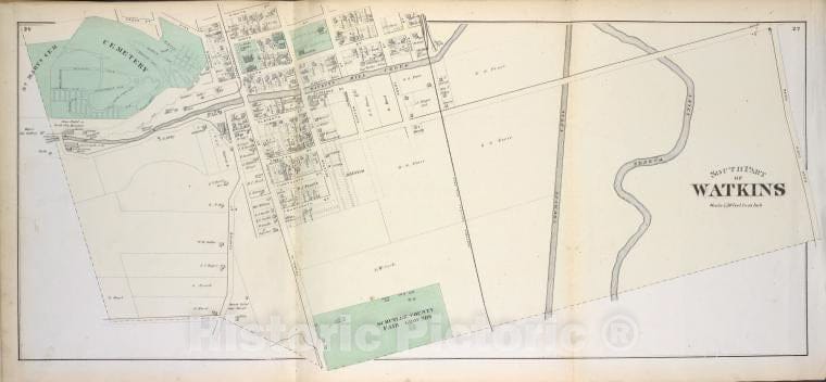 Historic Map - 1874 Schuyler County, New York, South Part Of Watkins - Vintage Wall Art
