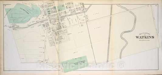 Historic Map - 1874 Schuyler County, New York, South Part Of Watkins - Vintage Wall Art