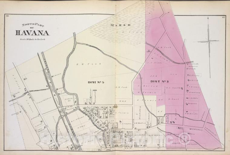 Historic Map - 1874 Schuyler County, New York, North Part Of Havana - Vintage Wall Art