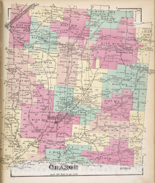 Historic Map - 1874 Schuyler County, New York, Orange - Vintage Wall Art