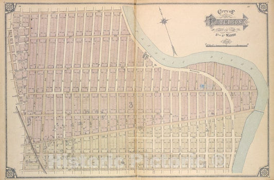 Historic Map - 1877 Passaic County, New Jersey (N.J.), City Of Paterson. Part Of The 3Rd And 4Th Wards - Vintage Wall Art