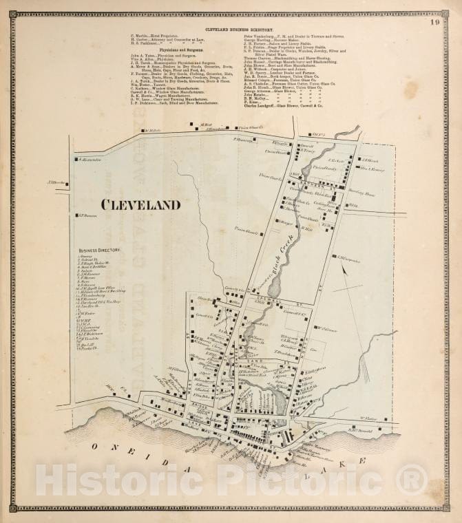Historic 1867 Map - Cleveland Business Directory; Cleveland [Village] - Vintage Wall Art