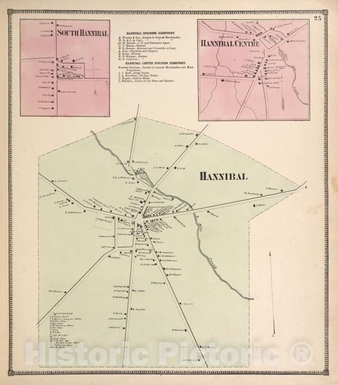 Historic 1867 Map - South Hannibal [Village]; Hannibal Business Directory; Hanniba - Vintage Wall Art