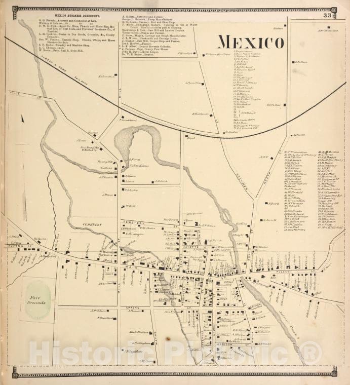 Historic 1867 Map - Mexico Business Directory; Mexico [Village] - Vintage Wall Art