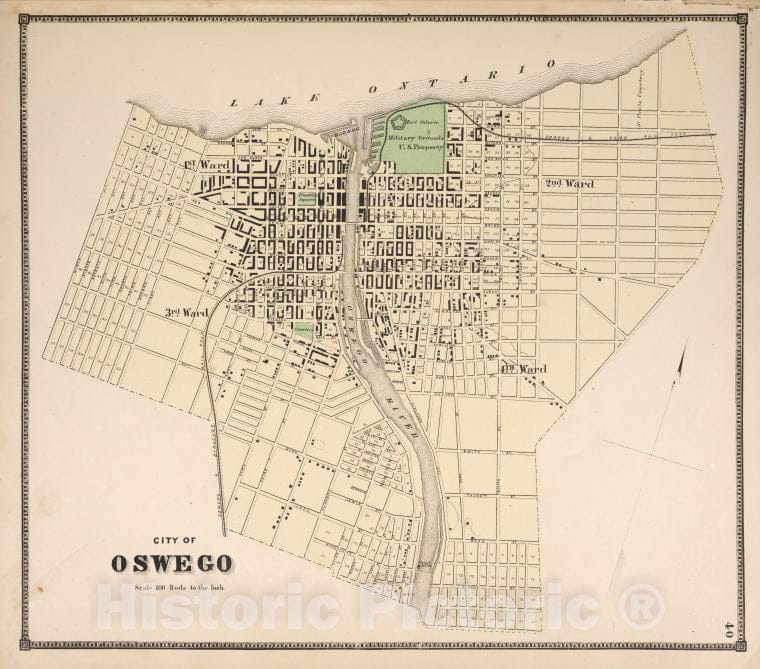 Historic 1867 Map - City Of Oswego [Village] - Vintage Wall Art