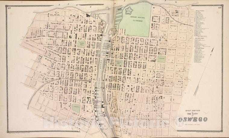 Historic 1867 Map - Built Portion Of The City Of Oswego [Village] - Vintage Wall Art