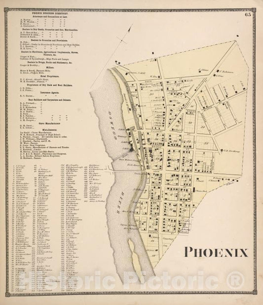 Historic 1867 Map - Phoenix Business Directory; Phoenix [Village] - Vintage Wall Art