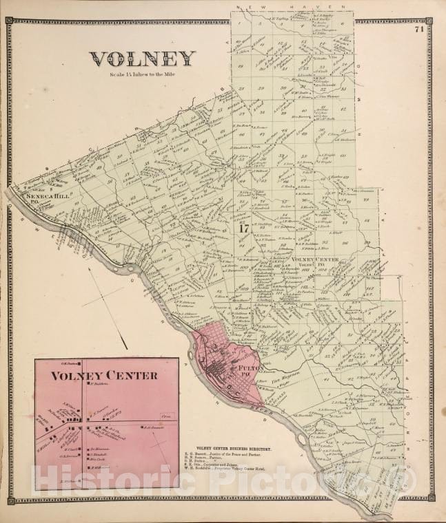 Historic 1867 Map - Volney [Township]; Volney Center [Village]; Volney Center Busine - Vintage Wall Art