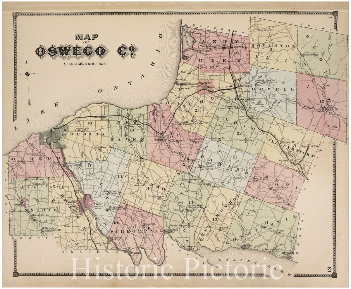 Historic 1867 Map - Map Of Oswego Co. - Vintage Wall Art