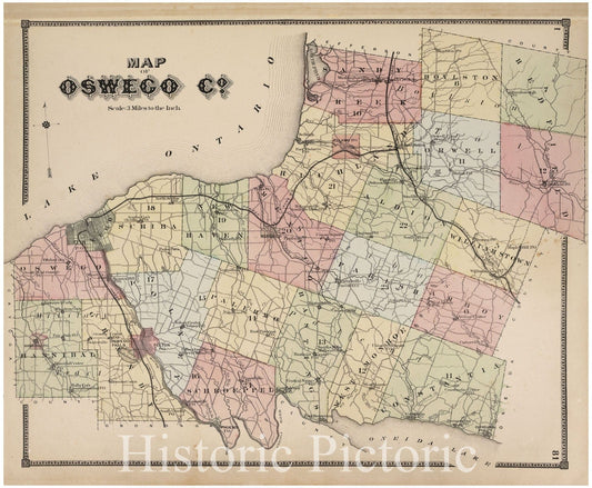 Historic 1867 Map - Map Of Oswego Co. - Vintage Wall Art