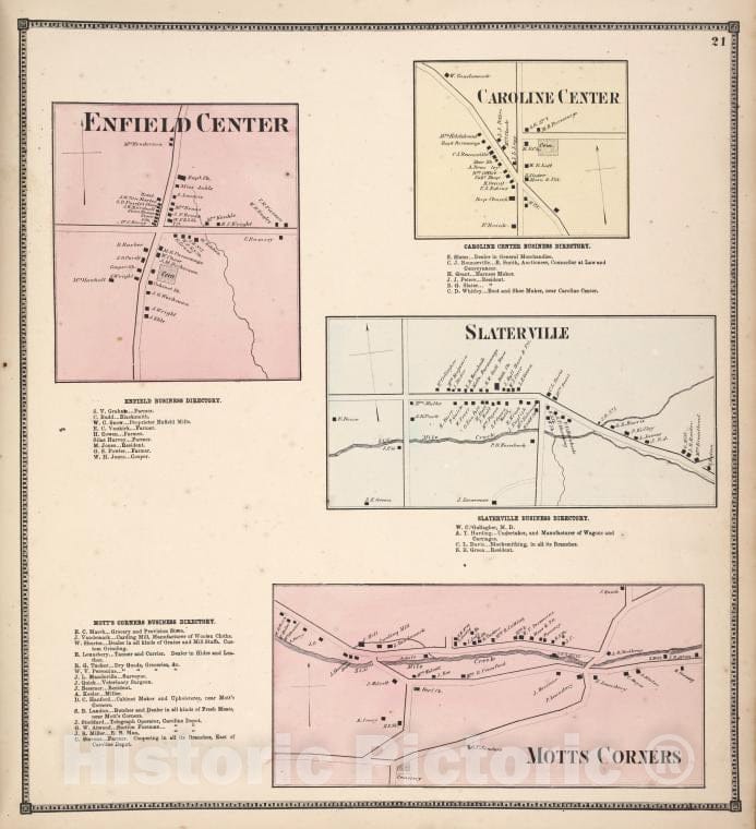 Historic 1866 Map - Enfield Center [Village]; Enfield Business Directory; Mott'S C - Vintage Wall Art