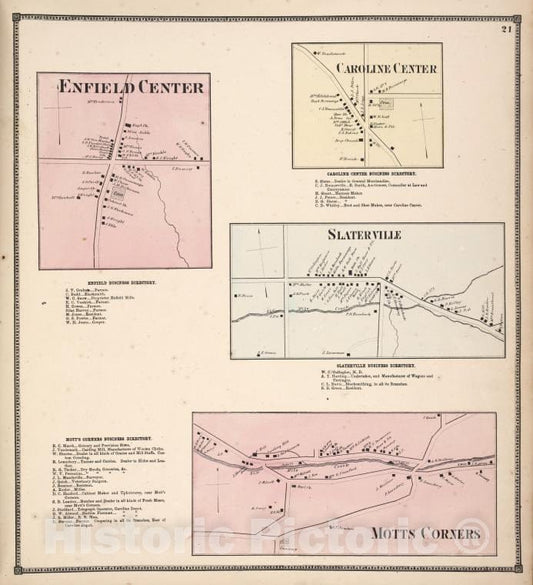 Historic 1866 Map - Enfield Center [Village]; Enfield Business Directory; Mott'S C - Vintage Wall Art
