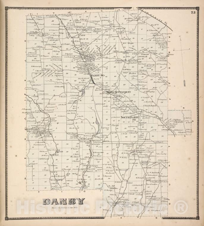 Historic 1866 Map - Danby [Township] - Vintage Wall Art