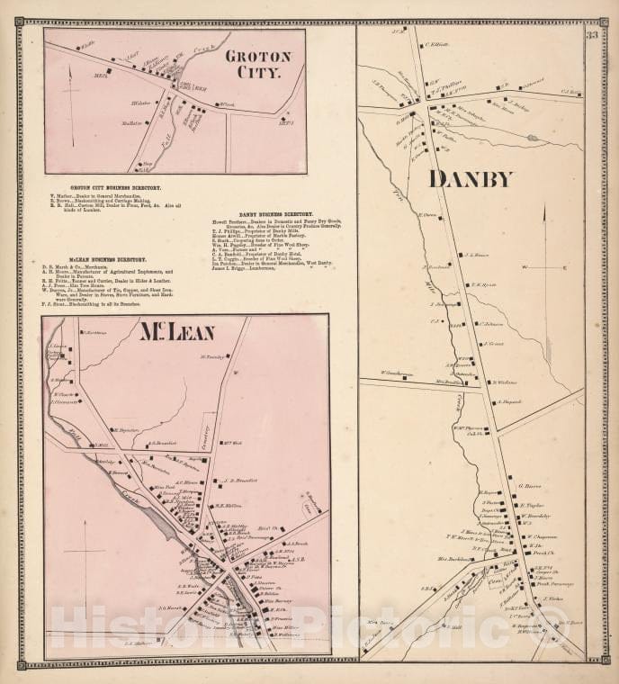 Historic 1866 Map - Groton City. [Village]; Groton City Business Directory; Mclean - Vintage Wall Art