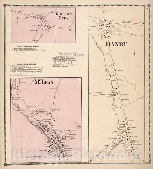 Historic 1866 Map - Groton City. [Village]; Groton City Business Directory; Mclean - Vintage Wall Art