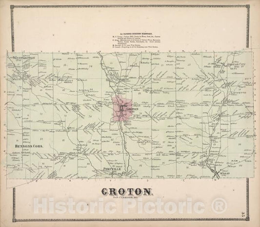 Historic 1866 Map - La Fayette Business Directory; Groton. [Township] - Vintage Wall Art